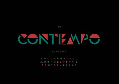 Biçimlendirilmiş Contempo alfabesi, yazı tipi, vektör illüstrasyonu