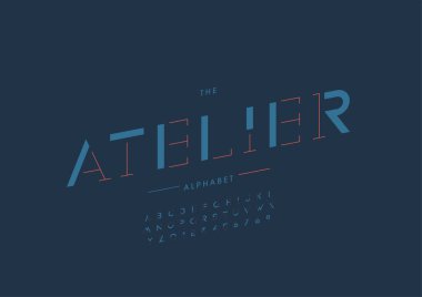 Biçimlendirilmiş atölye alfabesi, yazı tipi, vektör illüstrasyonu