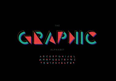 Biçimlendirilmiş grafik alfabesi, yazı tipi, vektör illüstrasyonu