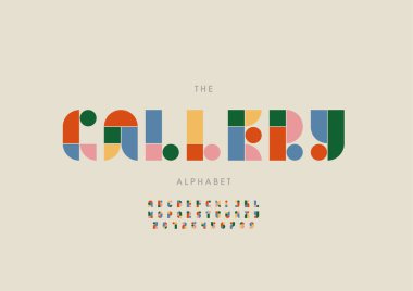 Biçimlendirilmiş galeri alfabesi yazı tipi, vektör illüstrasyonu 