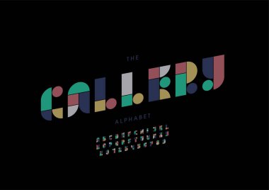 Biçimlendirilmiş galeri alfabesi yazı tipi, vektör illüstrasyonu 