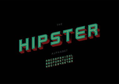 Biçimlendirilmiş hipster alfabesi yazı tipi, vektör illüstrasyonu 
