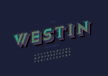 Biçimlendirilmiş westin alfabesi yazı tipi, vektör illüstrasyonu 