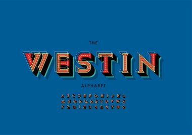 Biçimlendirilmiş westin alfabesi yazı tipi, vektör illüstrasyonu 