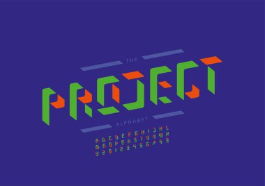 Biçimlendirilmiş proje alfabesi yazı tipi, vektör illüstrasyonu 