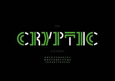 Biçimlendirilmiş şifreli alfabe yazı tipi, vektör illüstrasyonu
