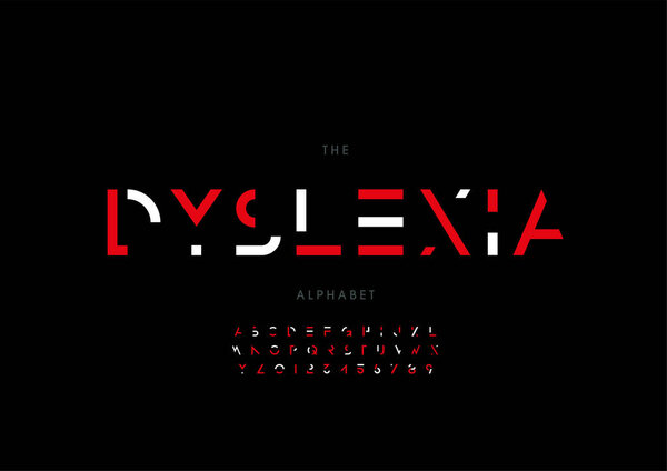 Stylized dyslexia alphabet font, vector illustration