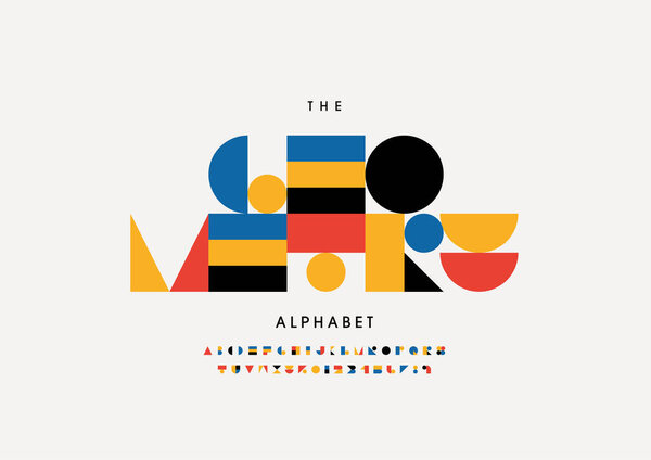 Stylized geometry alphabet font, vector illustration