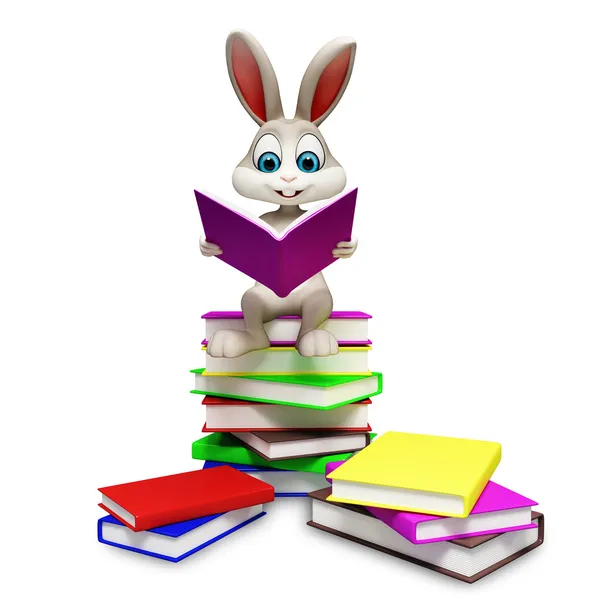 Bunny sentado na pilha de livros — Fotografia de Stock