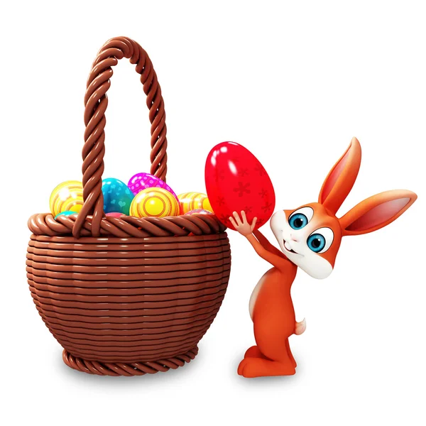 Bunny with basket full of eggs — Stock Photo, Image