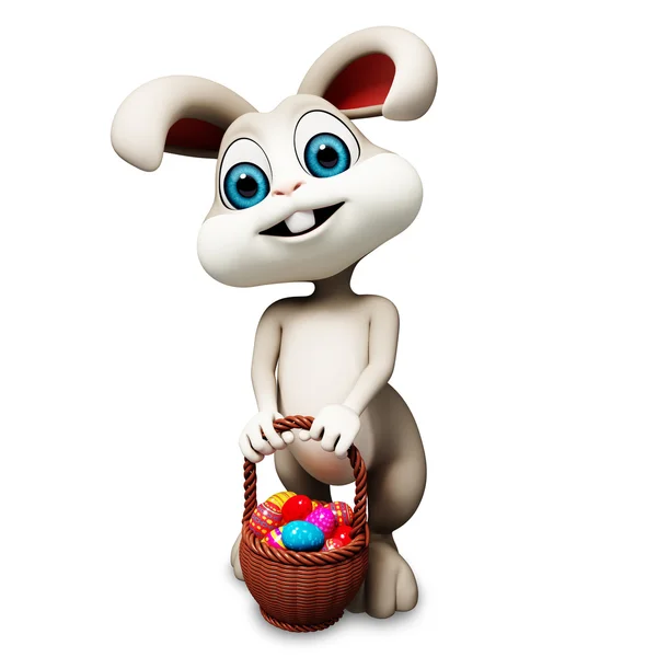 Кролик з кошиком, повним яєць — стокове фото