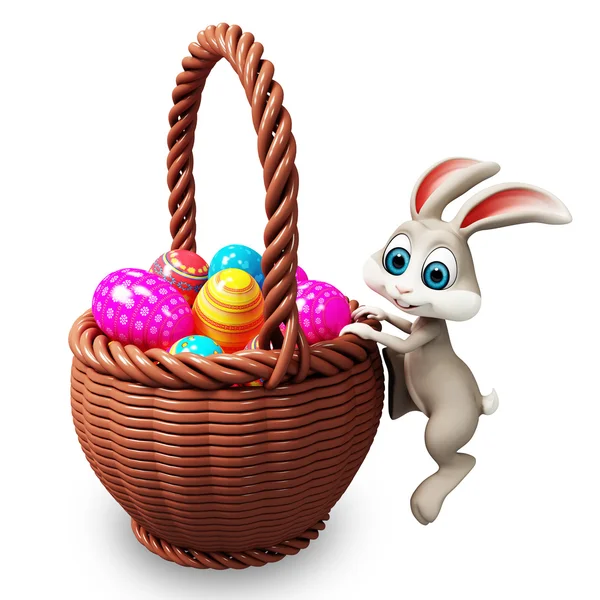 Coelho com cesta cheia de ovos — Fotografia de Stock