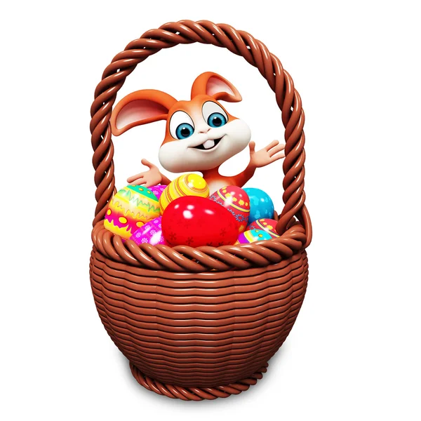 Кролик з кошиком, повним яєць — стокове фото