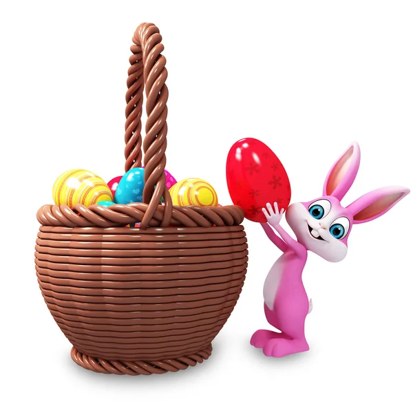 Bunny with basket full of eggs — Stock Photo, Image