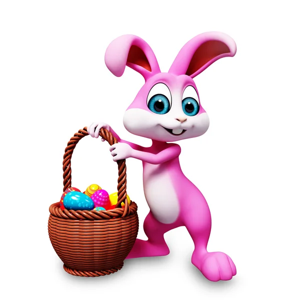 Bunny with basket full of eggs — Stock Photo, Image