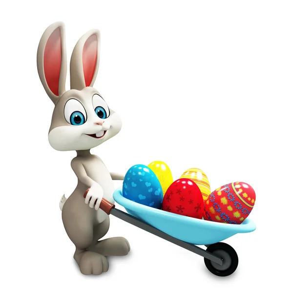 Bunny with eggs trolley — Stock Photo, Image