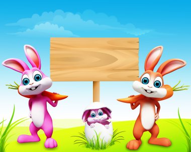 ahşap işareti ile zevk mutlu bunny