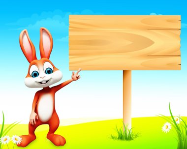 ahşap işareti ile zevk mutlu bunny