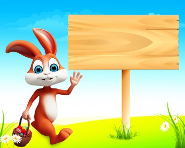 ahşap işareti ile zevk mutlu bunny