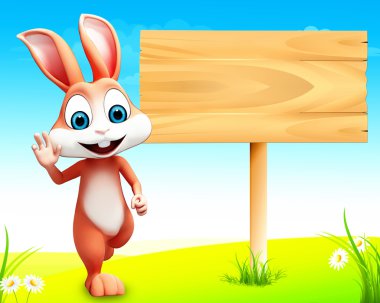 ahşap işareti ile zevk mutlu bunny
