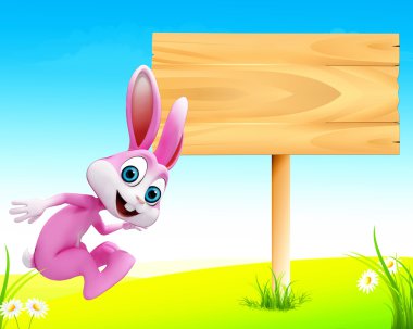 ahşap işareti ile zevk mutlu bunny