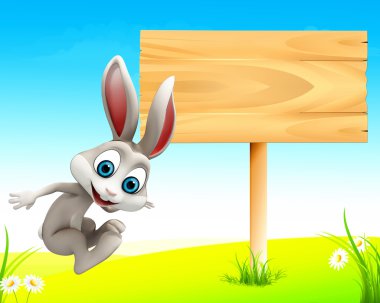 ahşap işareti ile zevk mutlu bunny