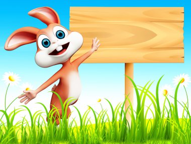 ahşap işareti ile zevk mutlu bunny