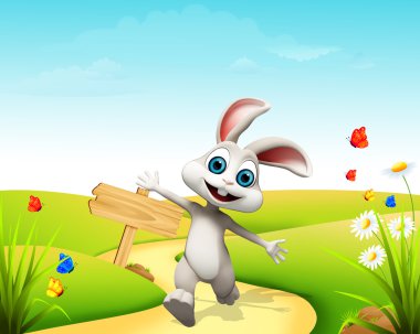 ahşap işareti ile zevk mutlu bunny