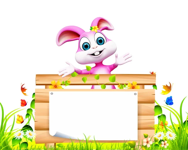 Счастливый кролик с плакатом — стоковое фото