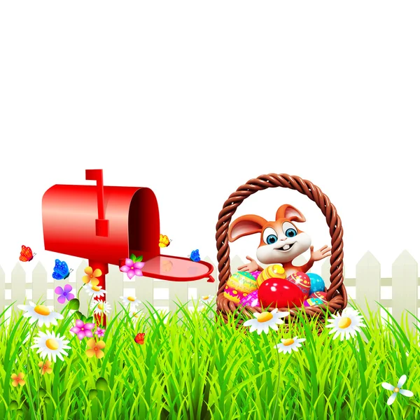 Feliz curtindo coelho e caixa de correio — Fotografia de Stock