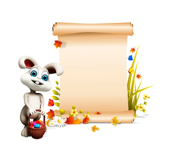 Happy bunny with poster — Stock Photo, Image