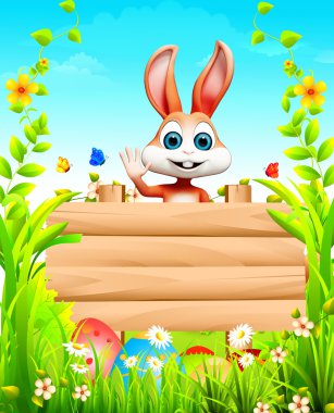 ahşap işareti ile zevk mutlu bunny