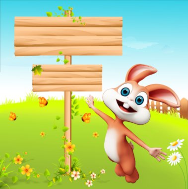 ahşap işareti ile zevk mutlu bunny