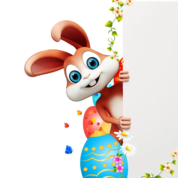 Happy bunny with poster — Stock Photo, Image