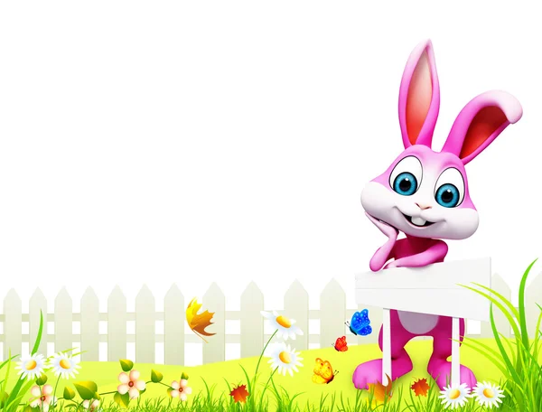 Happy bunny with poster — Stock Photo, Image