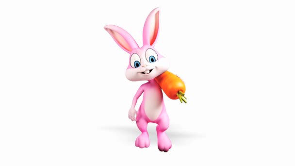 Conejo feliz con zanahoria — Vídeos de Stock