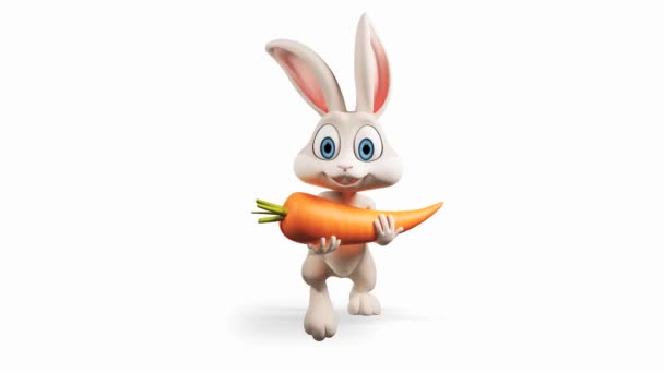 Running rabbit with carrot — Stock Video