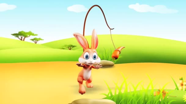 Running rabbit with carrot — Stock Video