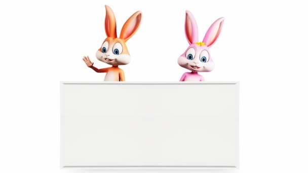 Happy easter bunnies waving — Stock Video