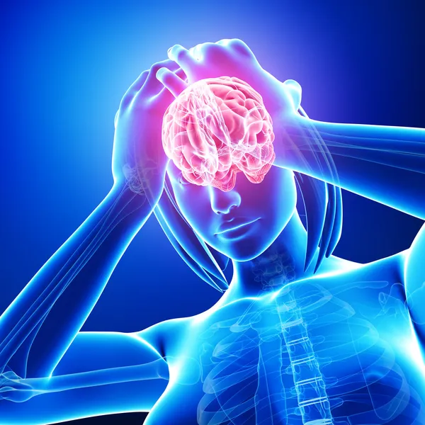 Kobieta mózgu ból w kolorze niebieskim — Zdjęcie stockowe