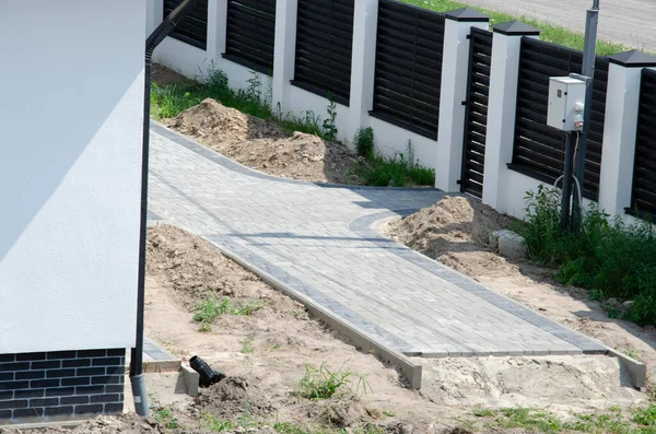 Baustelle Eines Bau Befindlichen Hauses Aus Weißen Schaumstoffblöcken Bau Eines — Stockfoto