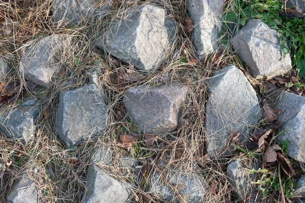 Каменная Стена Зеленым Мхом Суставах Натуральный — стоковое фото