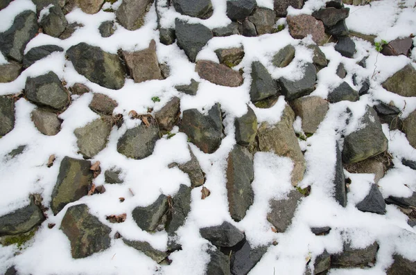 Texture Large Stones Snow Background Cobblestones — Stock Photo, Image