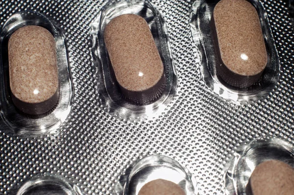 Különböző Gyógyszerek Tabletta Tabletta Buborékcsomagolásban Gyógyszerek Makro Szelektív Fókusz Másolás — Stock Fotó