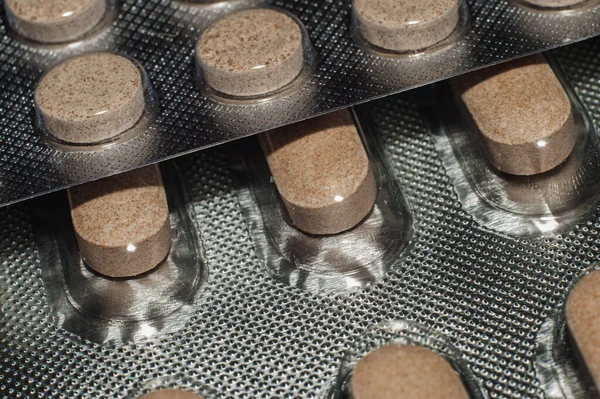 Различные Лекарства Таблетки Таблетки Блистерной Упаковке Лекарства Макрос Селективное Пространство — стоковое фото