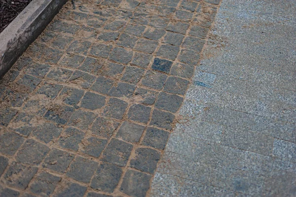Tekstur trotoar batu dalam perspektif permukaan jalan — Stok Foto