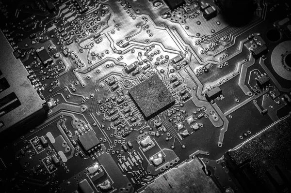 Electronic circuit blur. Electronic circuit board close up.in the dust — Stock Photo, Image