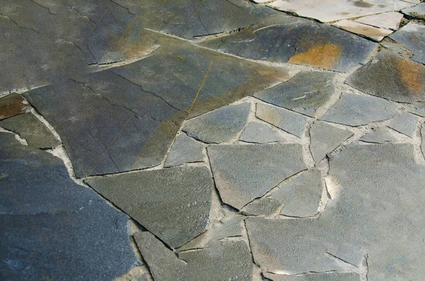 Doğal Taş Levhaları Kaldırım Taşlarından Yapılmış Kenarları Olan Bahçe Yolu — Stok fotoğraf