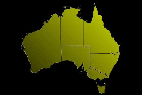 Ilustración Mapa Australia Color Dorado Sobre Fondo Negro Relieve — Foto de Stock