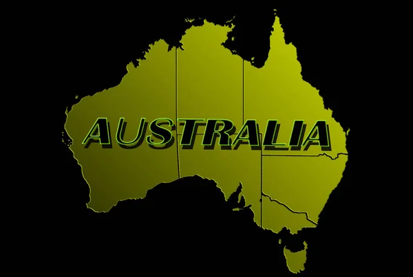 Illustrazione Mappa Australia Colore Dorato Sfondo Nero Rilievo — Foto Stock